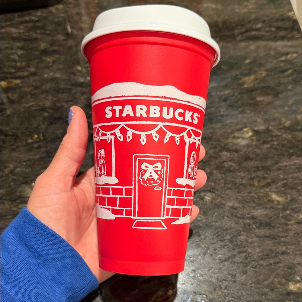 2025 Starbucks Festive Red Cup with White Design